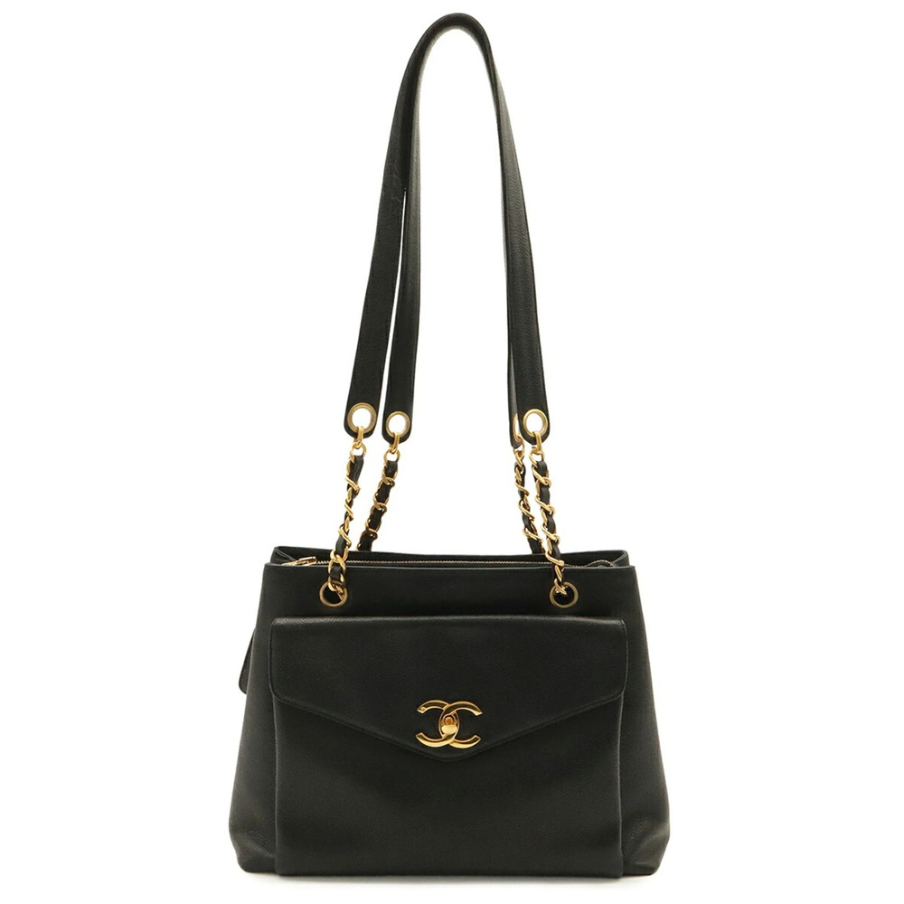 CHANEL Coco Mark Tote Bag, Chain Shoulder Caviar Leather, Black, A05572